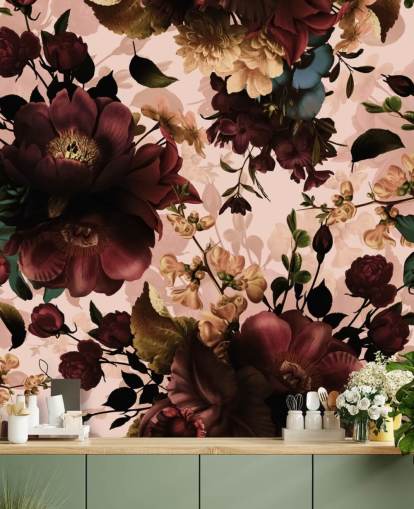 Dark Maroon Flowers Behang