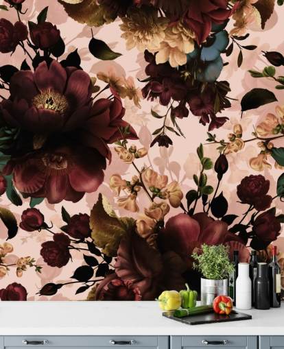 Papel Pintado Flores Granate Oscuro