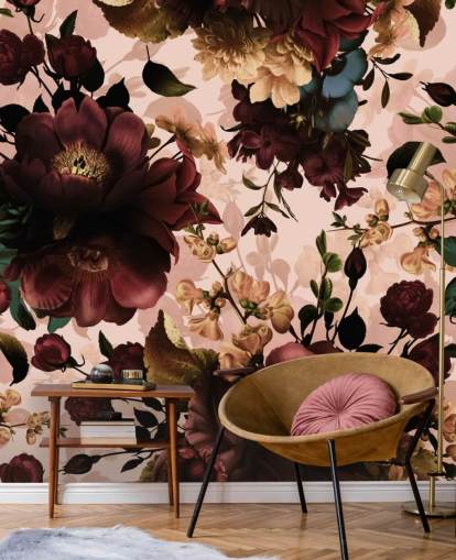 Dark Maroon Flowers Behang Dark Maroon Flowers Behang