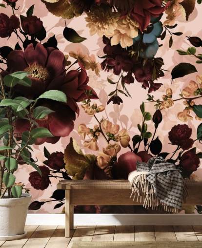 Dark Maroon Flowers Wallpaper