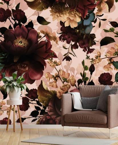 Dark Maroon Flowers Wallpaper