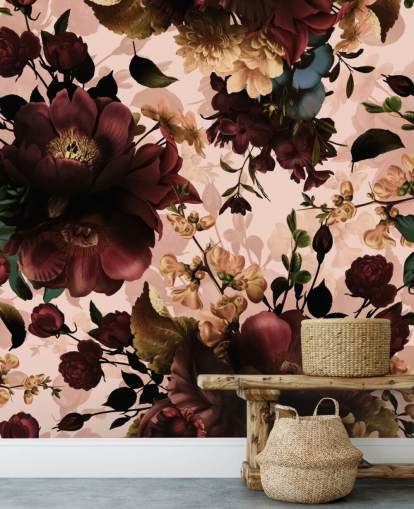 Dark Maroon Flowers Behang