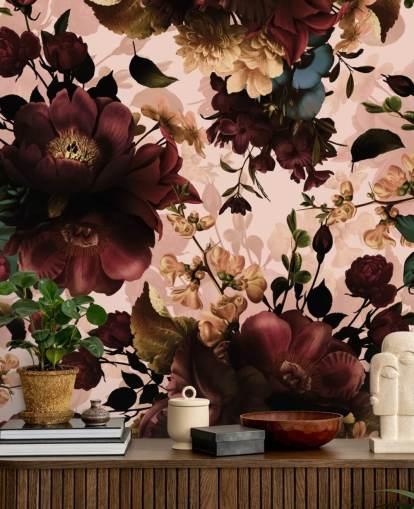 Papel Pintado Flores Granate Oscuro Papel Pintado Flores Granate Oscuro