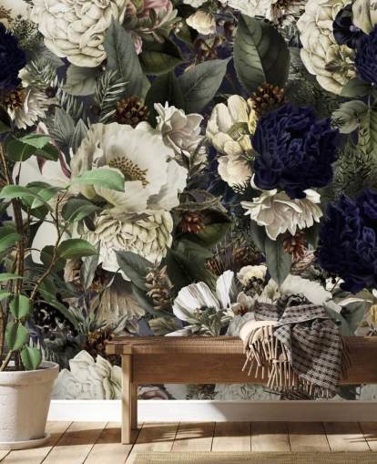 papier peint floral bleu foncé et blanc appelé Midnight Bouquet par Uta Naumann pour les chambres papier peint floral bleu foncé et blanc appelé Midnight Bouquet par Uta Naumann pour les chambres