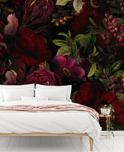 purple customizable floral wallpaper mural called Moody Maroon by Uta Naumann for bedrooms
