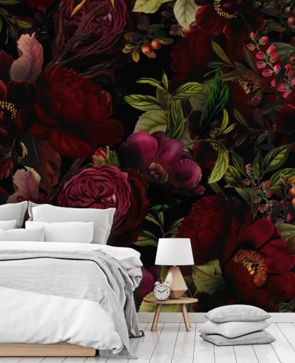 lila personalisierbare Blumentapete Moody Maroon von Uta Naumann für Schlafzimmer