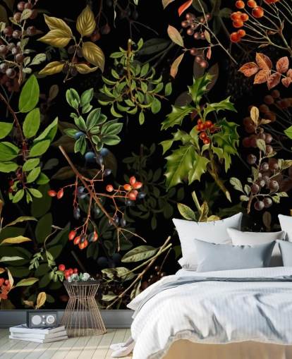 Woodland Berries on Black Background Wallpaper Woodland Berries on Black Background Wallpaper