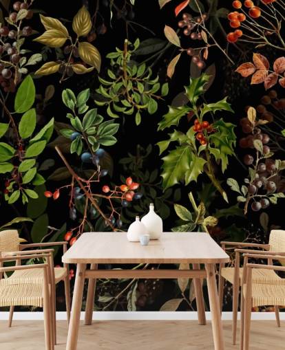 Woodland Berries on Black Background Wallpaper