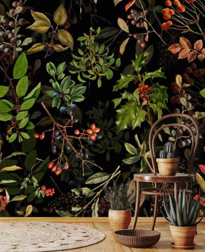 Fondo de pantalla de bayas de bosque sobre fondo negro