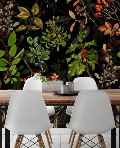 Woodland Berries on Black Background Wallpaper