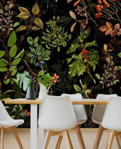 Bagas da floresta em papel de parede de fundo preto