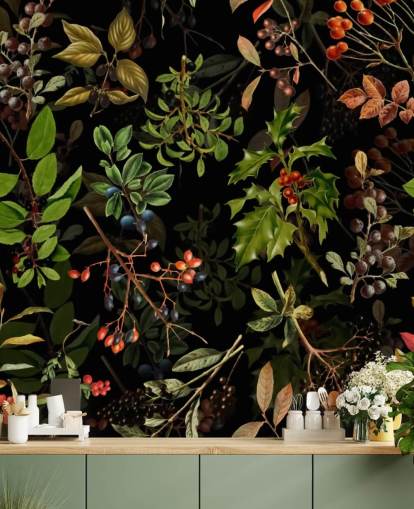 Fondo de pantalla de bayas de bosque sobre fondo negro