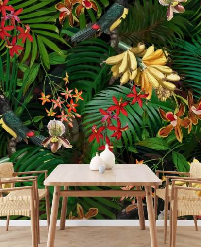 Carta da Parati Banana, Palma e Fiori