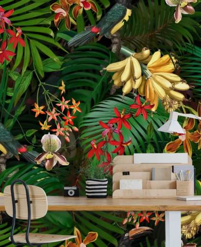 Papier Peint Banane, Palmier et Fleurs