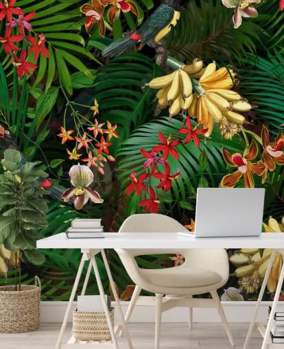 Papel de Parede de Banana, Palmeira e Flores