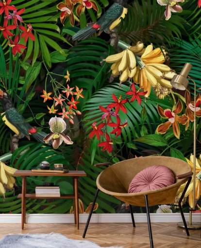 Carta da Parati Banana, Palma e Fiori