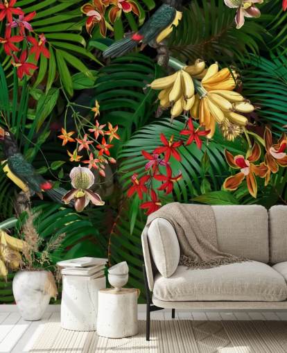 Papier Peint Banane, Palmier et Fleurs