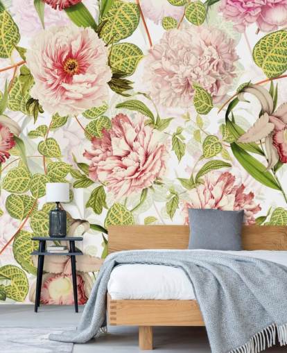 Papel de Parede Rosa, Orquídeas e Folhas Verdes Papel de Parede Rosa, Orquídeas e Folhas Verdes