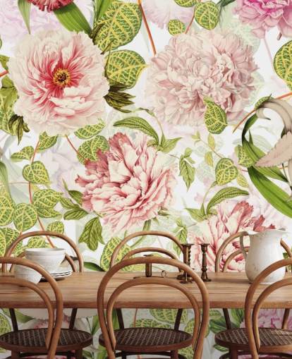 Pink Rose, Orchids and Green Leaves Wallpaper