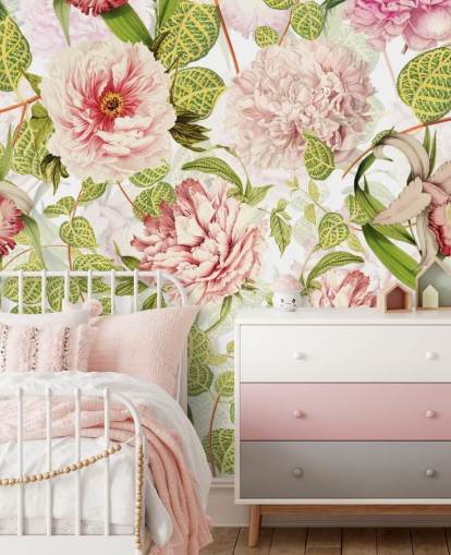 Pink Rose, Orchids and Green Leaves Wallpaper Pink Rose, Orchids and Green Leaves Wallpaper