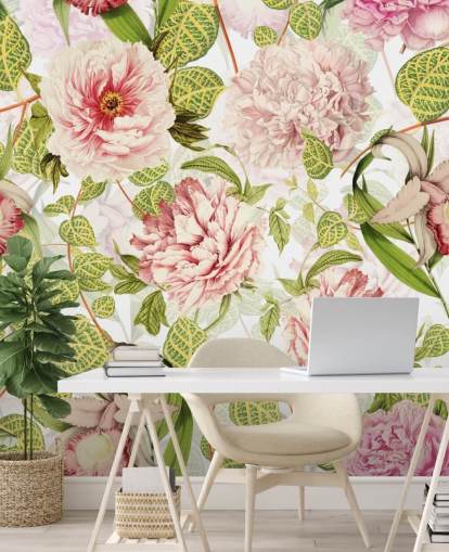 Papier Peint Roses, Orchidées et Feuilles Vertes