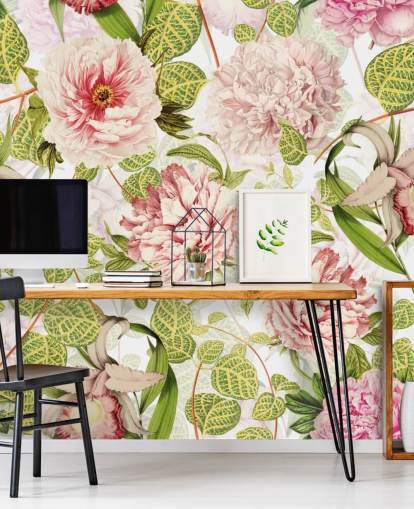 Papel Pintado Rosa, Orquídeas y Hojas Verdes Papel Pintado Rosa, Orquídeas y Hojas Verdes