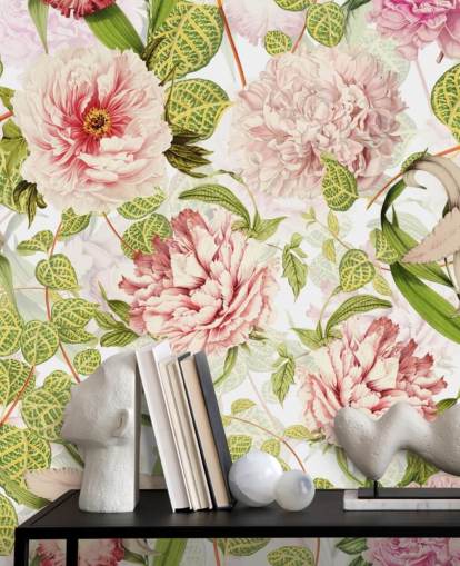 Papier Peint Roses, Orchidées et Feuilles Vertes