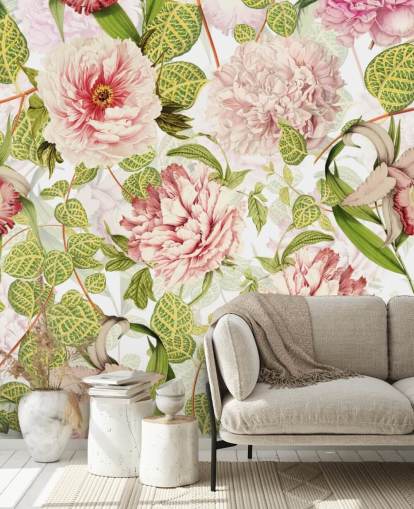 Papel de Parede Rosa, Orquídeas e Folhas Verdes