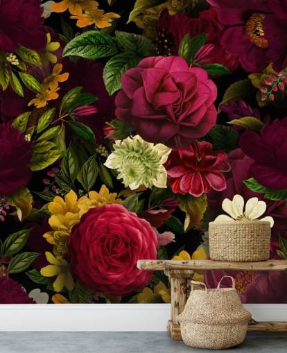 papier peint mural floral violet, rose et vert appelé Pink Rose Jungle par Uta Naumann pour les chambres et les salons papier peint mural floral violet, rose et vert appelé Pink Rose Jungle par Uta Naumann pour les chambres et les salons