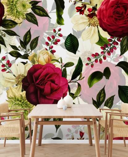 Papel de parede de belas rosas cor de rosa escuro com folhas verdes Papel de parede de belas rosas cor de rosa escuro com folhas verdes