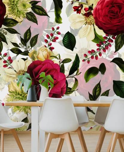 Beautiful Dark Pink Roses with Green Leaves Wallpaper