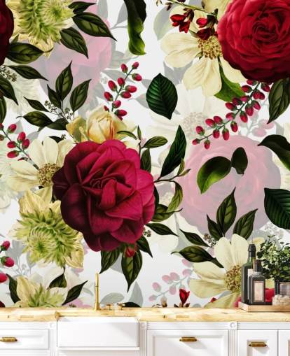 Beautiful Dark Pink Roses with Green Leaves Wallpaper