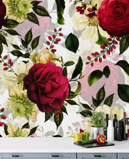 Papel de parede de belas rosas cor de rosa escuro com folhas verdes Papel de parede de belas rosas cor de rosa escuro com folhas verdes