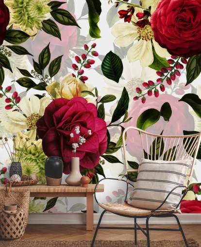 Beautiful Dark Pink Roses with Green Leaves Wallpaper Beautiful Dark Pink Roses with Green Leaves Wallpaper