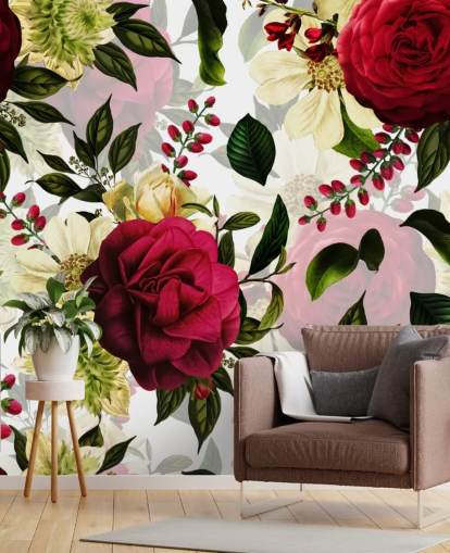Beautiful Dark Pink Roses with Green Leaves Wallpaper