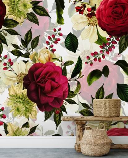 Beautiful Dark Pink Roses with Green Leaves Wallpaper Beautiful Dark Pink Roses with Green Leaves Wallpaper