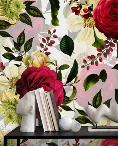 Beautiful Dark Pink Roses with Green Leaves Wallpaper