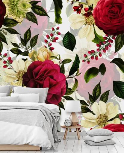 Beautiful Dark Pink Roses with Green Leaves Wallpaper
