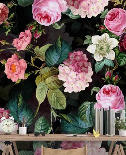 Pink Roses and Green Leaves Wall Mural Pink Roses and Green Leaves Wall Mural