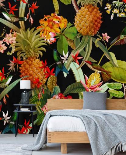 Pineapple and Birds Wallpaper