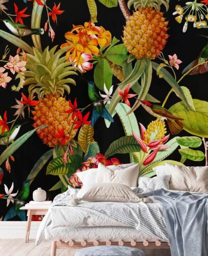 Papier peint Ananas et Oiseaux Papier peint Ananas et Oiseaux