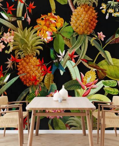 Ananas och fåglar Bakgrund Ananas och fåglar Bakgrund