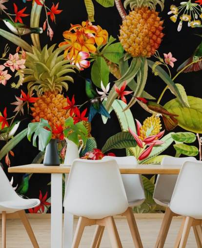 Ananas en vogels behang Ananas en vogels behang