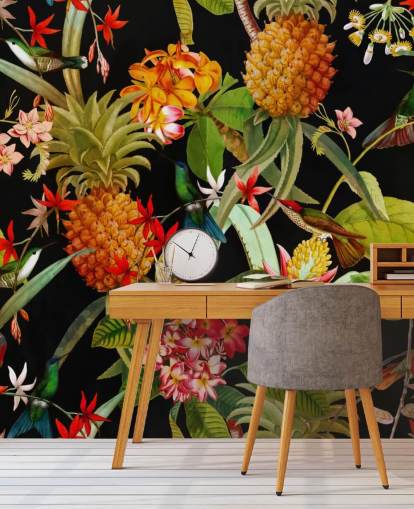 Papel pintado Piña y pájaros Papel pintado Piña y pájaros