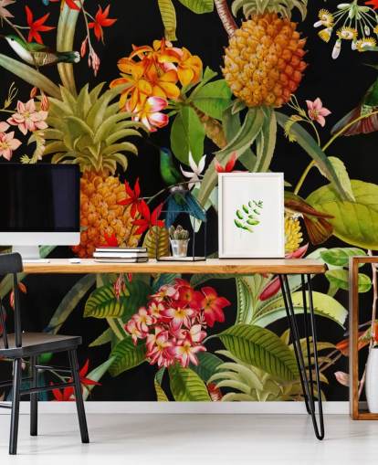 Papier peint Ananas et Oiseaux