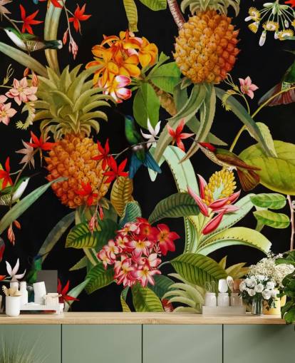 Papier peint Ananas et Oiseaux