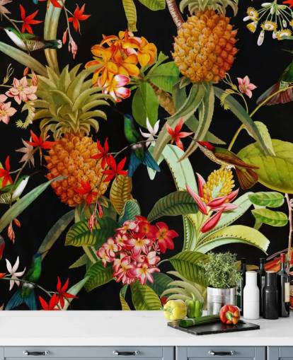 Papel pintado Piña y pájaros