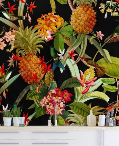 Papel pintado Piña y pájaros