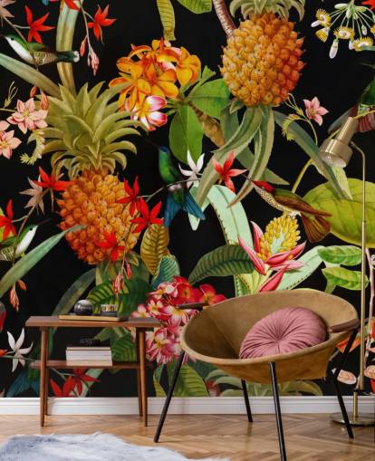 Papier peint Ananas et Oiseaux