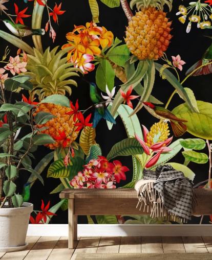 Pineapple and Birds Wallpaper